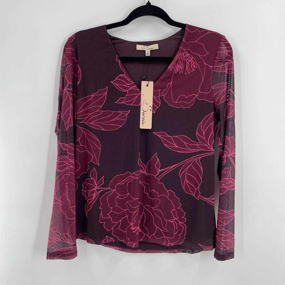 Stitch Fix House Brand Maroon Floral Sheer V Neck
Blouse M & L
